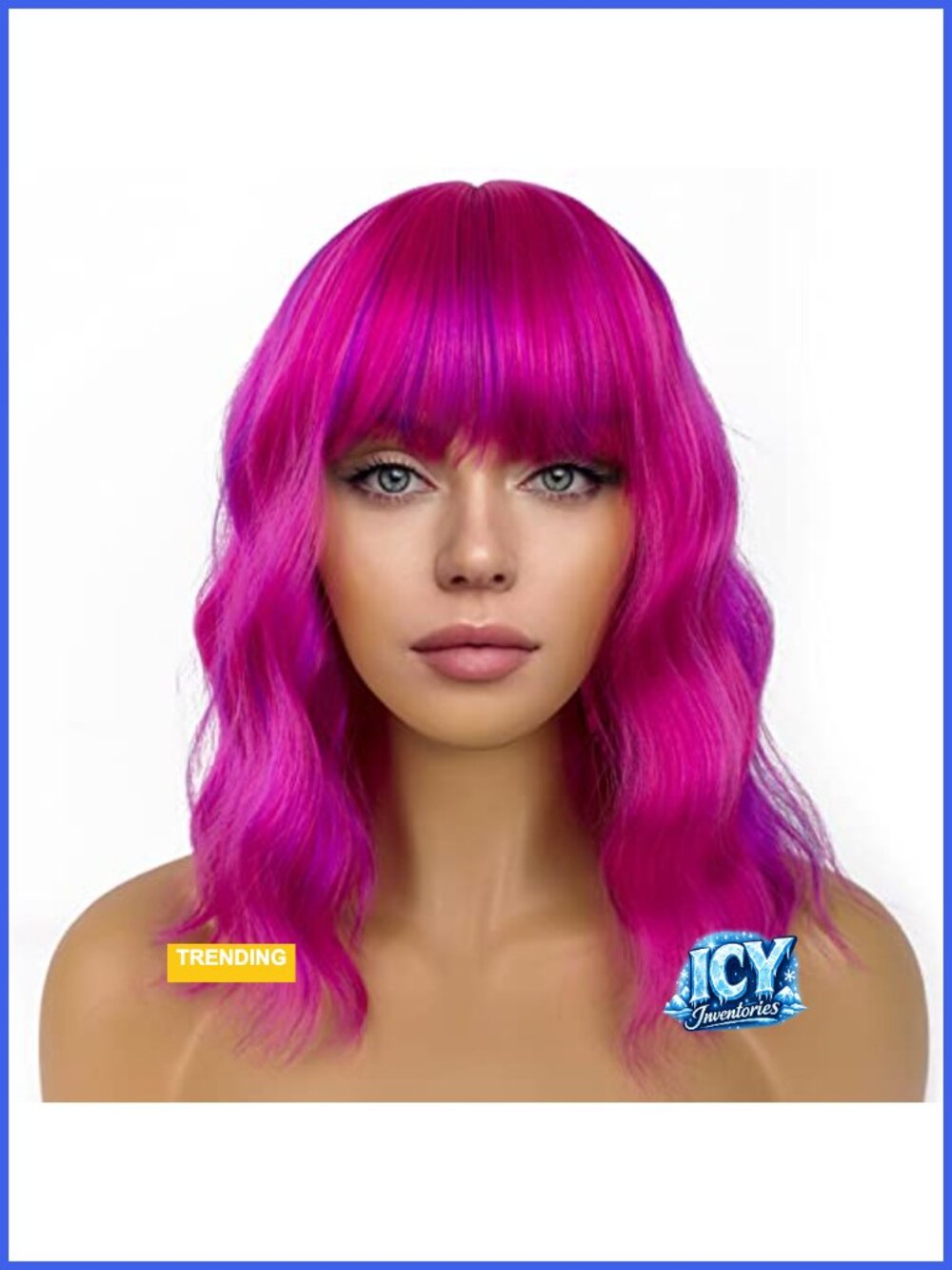 Short Bob Wig with Bangs Loose Wavy Synthetic Heat Resistant Fiber Cosplay Wig